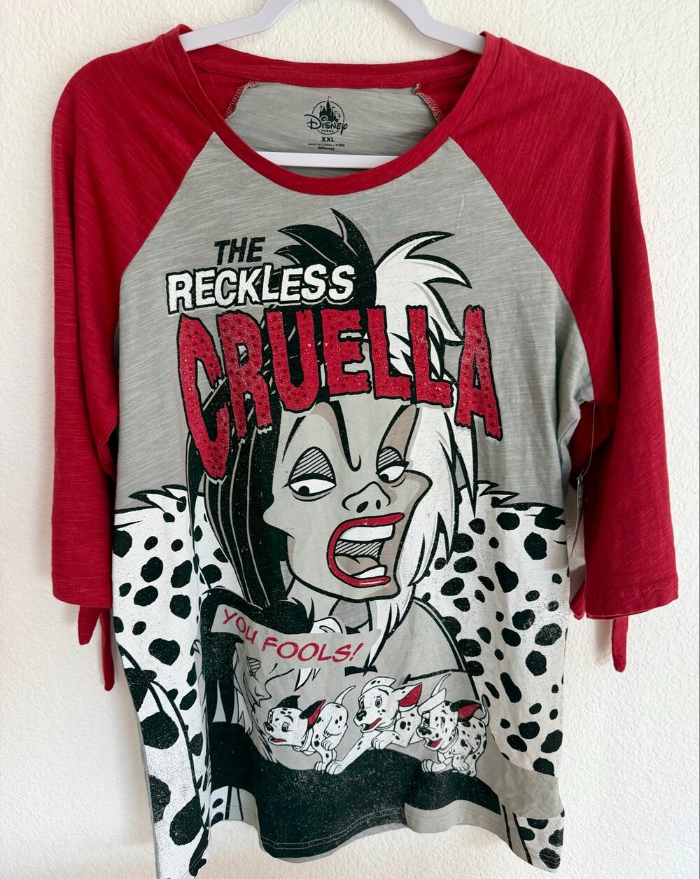 Disney The Reckless Cruella Womens Red Rhinestones T-shirt New W/ Tags Size xxl